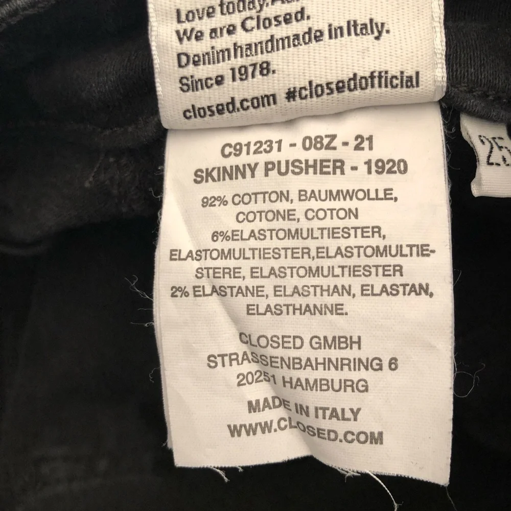 Closed Anthropologie Skinny Pusher 1920 Jeans Black Made In Italy Size 25 - Picture 7 of 14